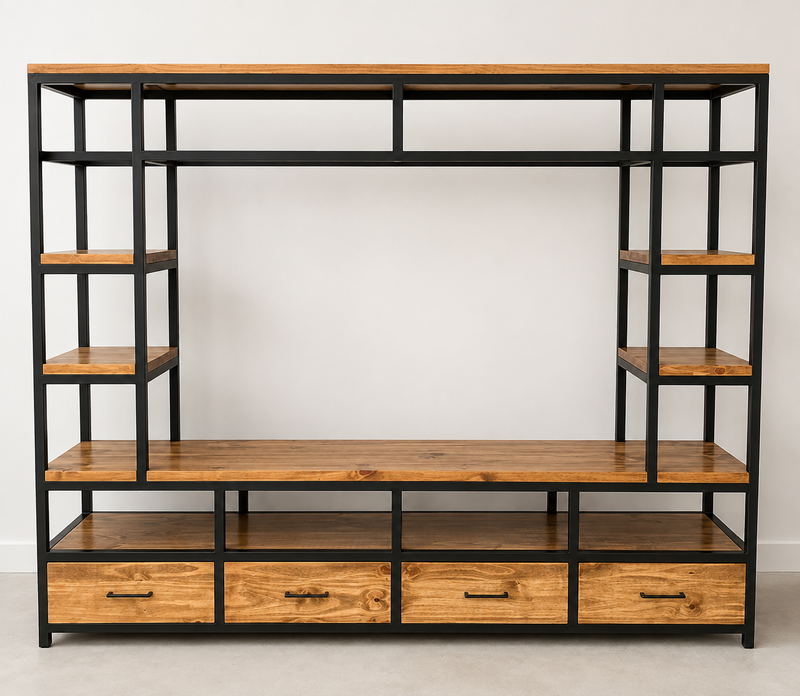 Rack para TV con estantes y cajones · 230 × 180 × 40 cm · Córdoba — mueble a medida de RGM Soluciones